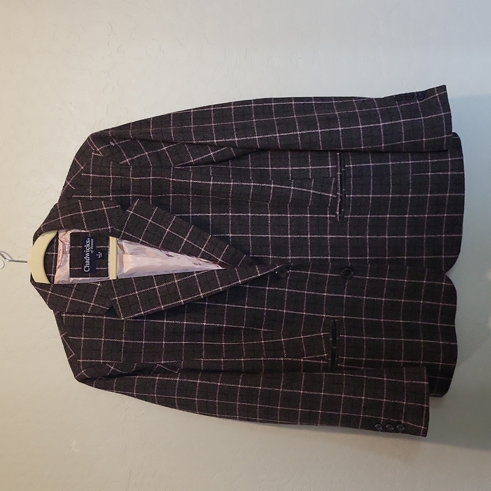 Chadwicks of Boston Wool Blend Gray Pink Blazer Two Button Clousre Pocket 12